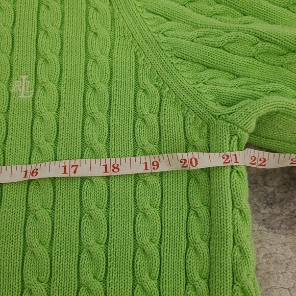 Ralph Lauren Lime Green Cable Knit Sweater Women’s M Bright Preppy Y2K Classic - Picture 4 of 6